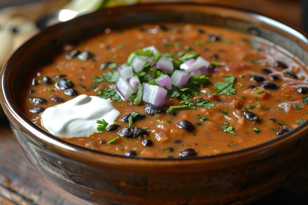 Soupe aux haricots noirs dans un bol