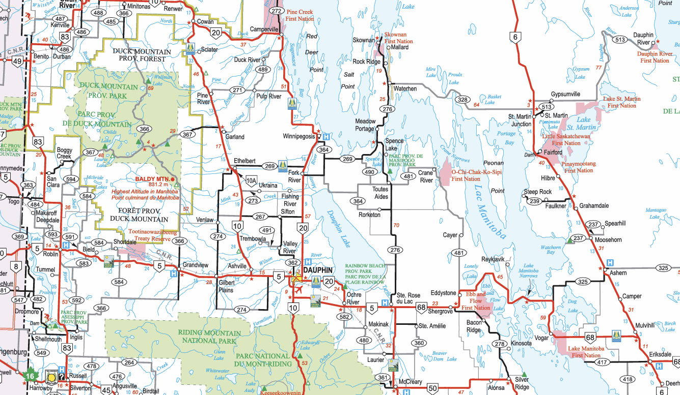 Une section d'un atlas routier du Manitoba
