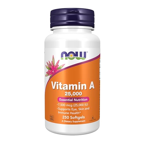 Compléments alimentaires NOW Foods, vitamine A (huile de foie de poisson) 25 000 UI, nutrition essentielle, 250 gélules molles
