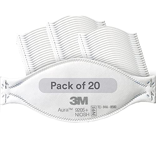 Masque respiratoire anti-particules 3M Aura 9205+, N95, lot de 20 masques jetables, emballés individuellement...