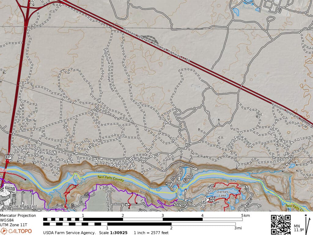 Carte topographique des chutes de Shoshone