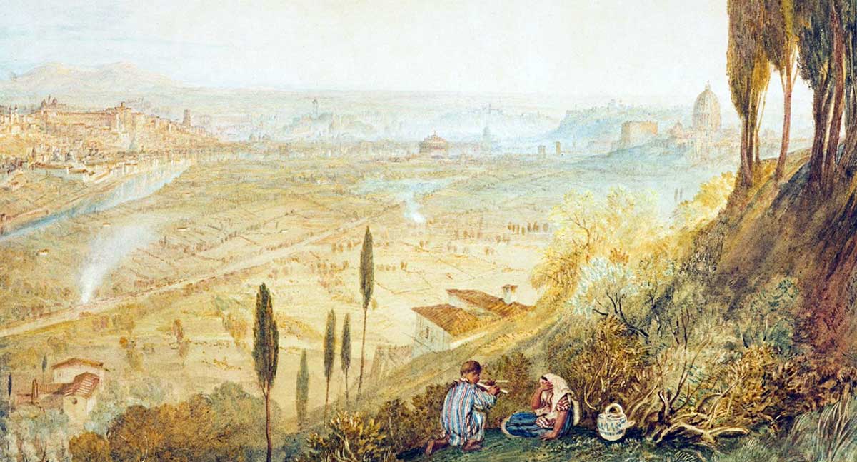 Peinture de J. W. Turner représentant Rome vue depuis le Monte Mario